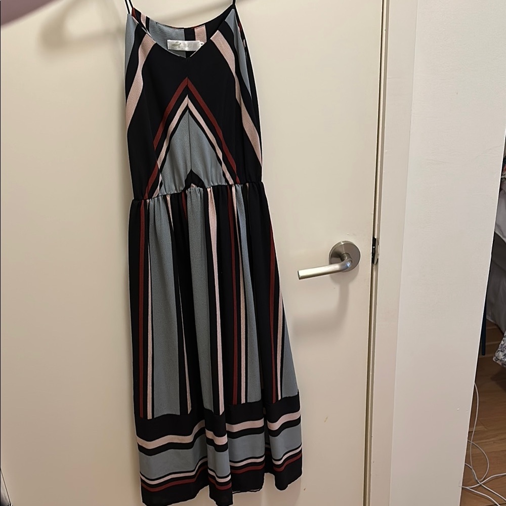 Striped Midi Dress in Black and Pink